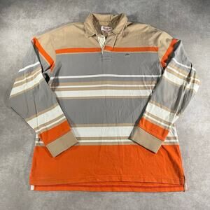 Vintage Y2k Ecko Unltd Unlimited Logo Patch Orange Striped Rugby Button Up